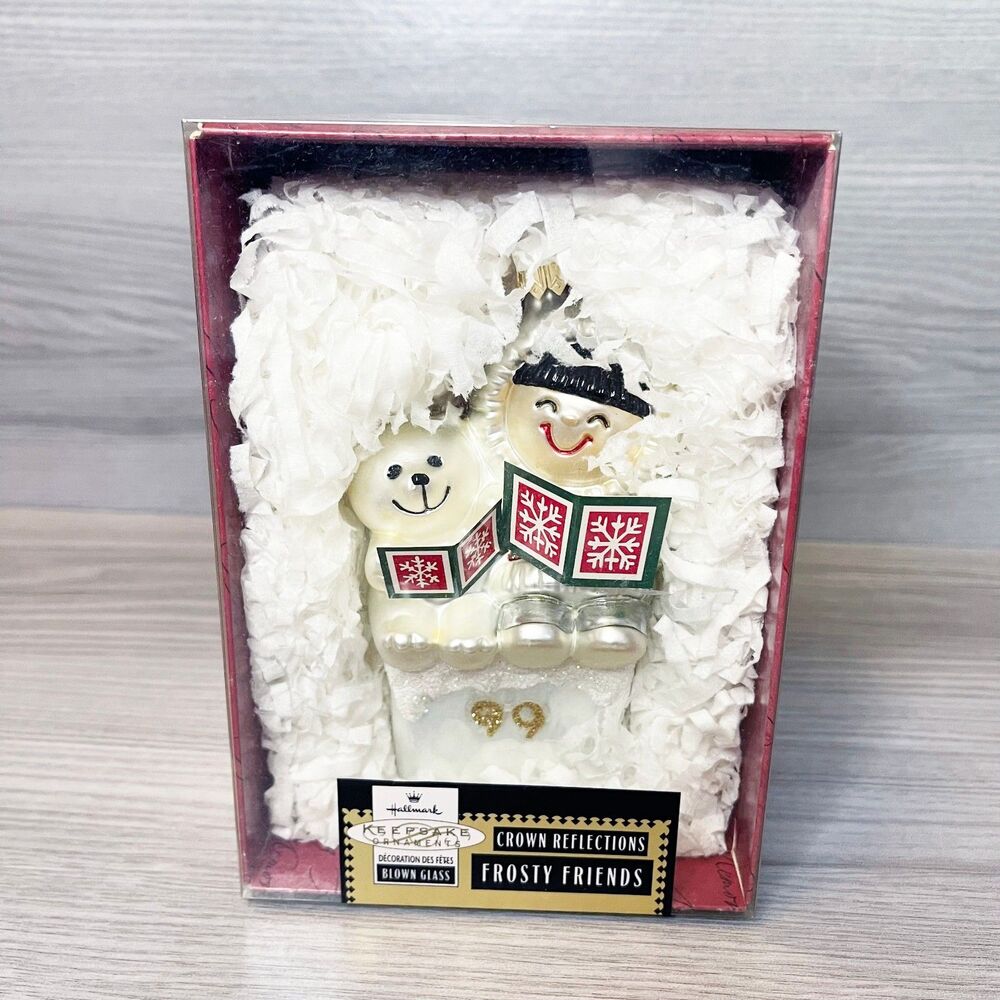 Hallmark Keepsake Crown Reflections Frosty Friends 1999 Blown Glass Ornament NIB